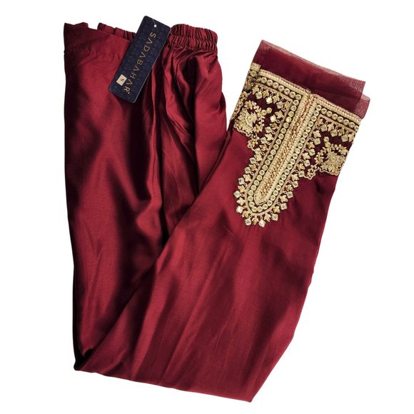 Women's Silk Trouser Pant Mirror Embroidered Sadabahar Designer Pakistani Indian - Picture 11 of 16